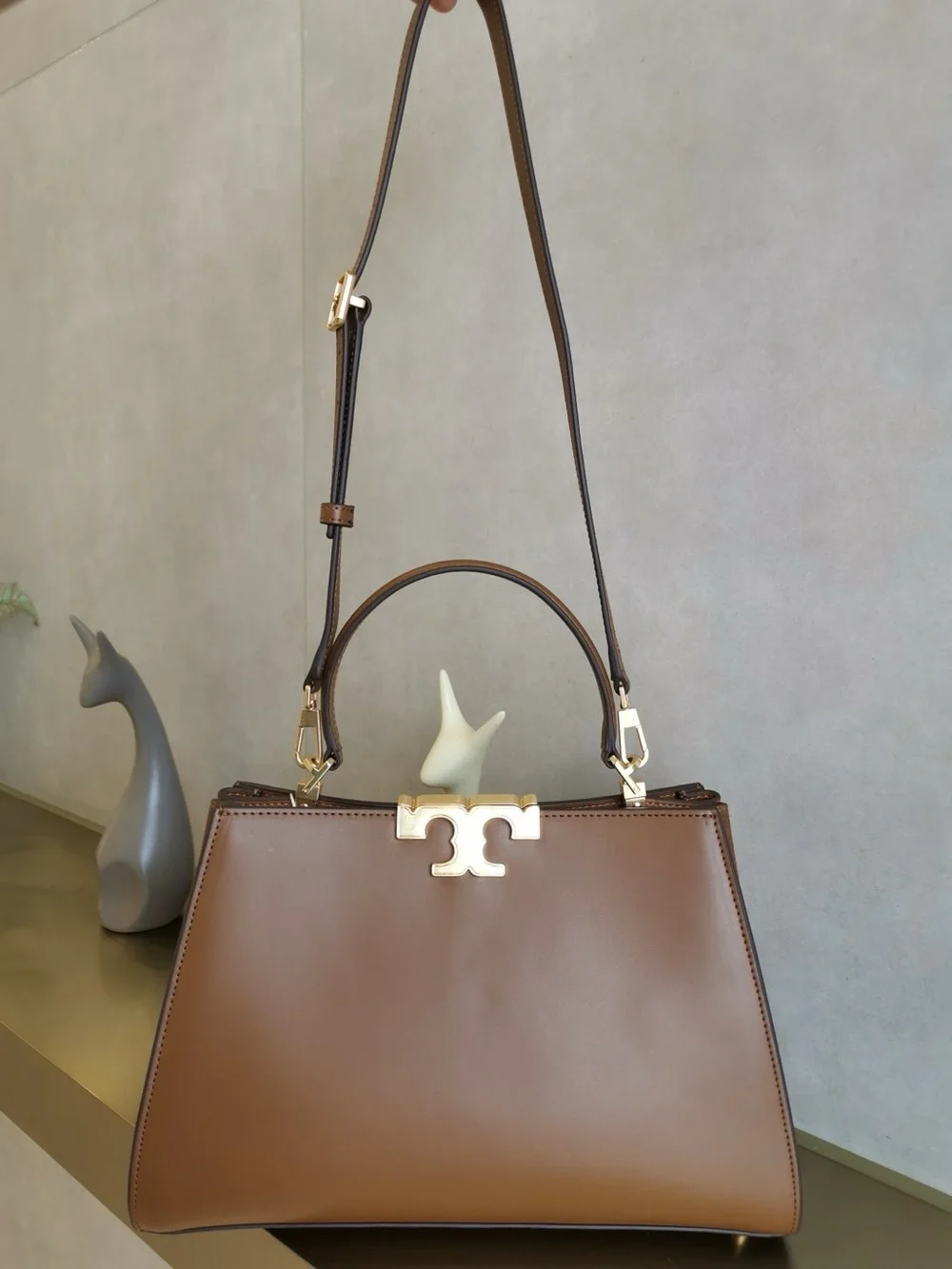 Tory Burch Tan Leather Structured Top-Handle Satchel